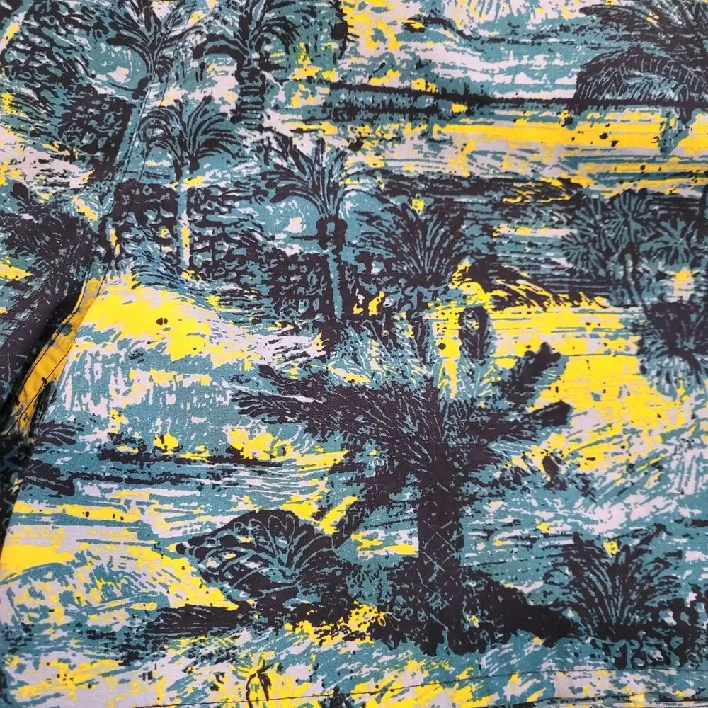Nike XXL Hawaiian Tropical Swim Trunks All Over Print Mesh Lining Blue Yellow